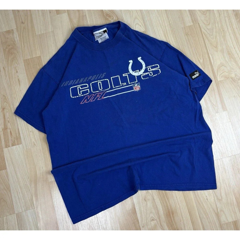 Vintage 90s Puma NFL Indianapolis Colts Graphic T-Shirt / Blue / Size Medium